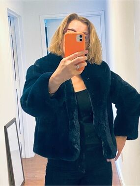 H&M Black Teddy Faux-Fur Jacket